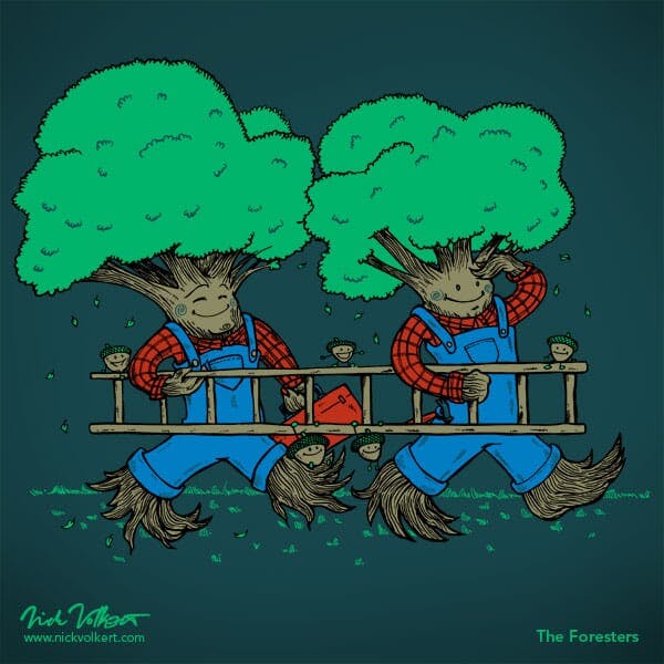 A pair of trees head back after a hard day on the job.