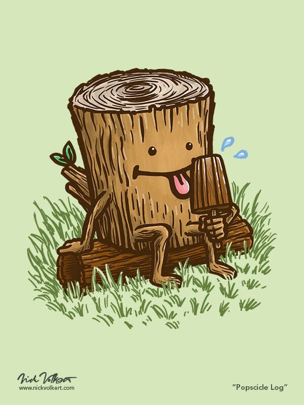 A log takes a break and cools down with a popsicle log treat.