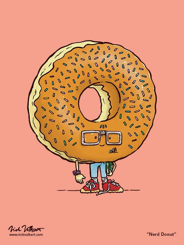 A nerdy maple donut with glasses and a pockey protector.
