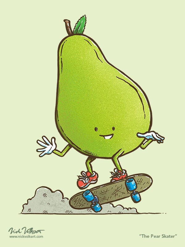 A pear shows off a trick on a skateboard
