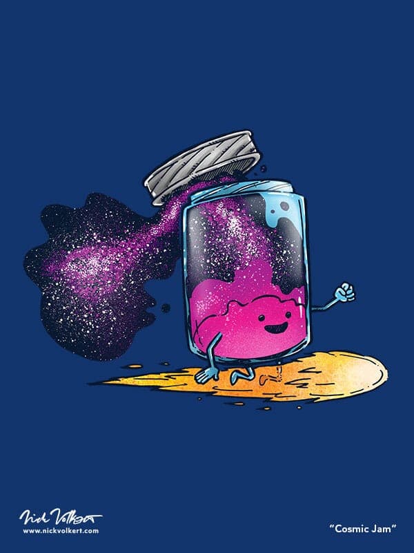 A jar of jam rides a comet with 