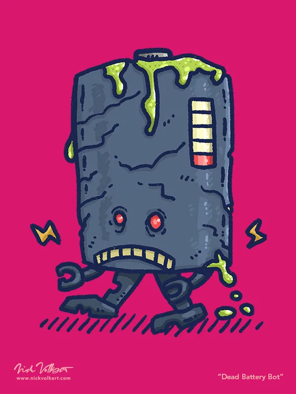 A dead battery leaking acid walks to infect other batteries.