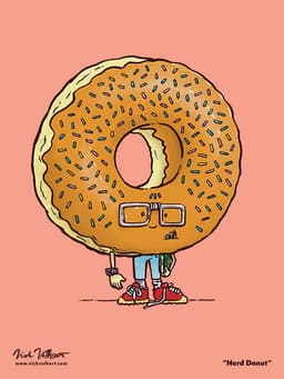 A nerdy maple donut with glasses and a pockey protector.