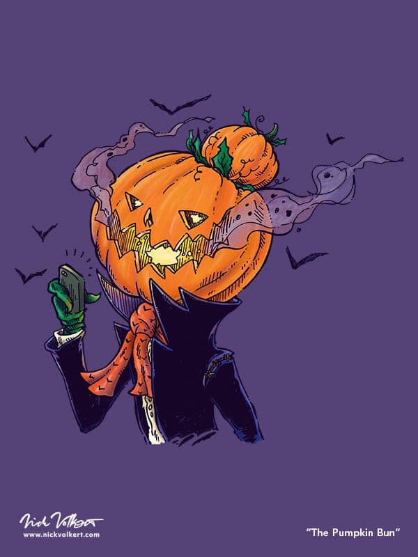 A hipster pumpking with a man bun checks his cell phone