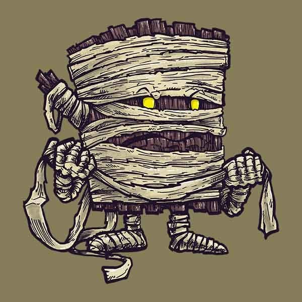 A log wrapped in mummy fabric is super confused.