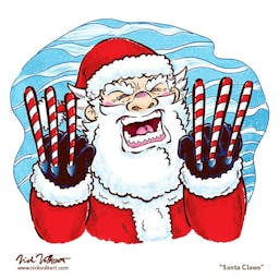 Santa Claus shows the agony of his six peppermint claws.