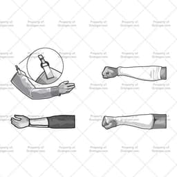 A selection of technical line art drawings of various arm protectors in grayscale for search and browse graphic for Grainger dot com.