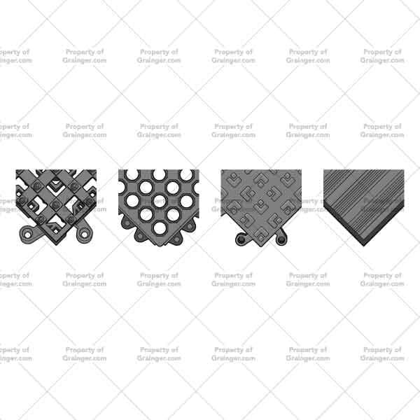 A selection of technical line art drawings of a variety of treads for floor mats in grayscale for search and browse graphic for Grainger dot com.