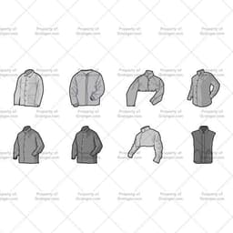 A selection of technical line art drawings of protective shirts in grayscale for search and browse graphic for Grainger dot com.