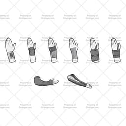 A selection of technical line art drawings of wrist protection in grayscale for search and browse graphic for Grainger dot com.