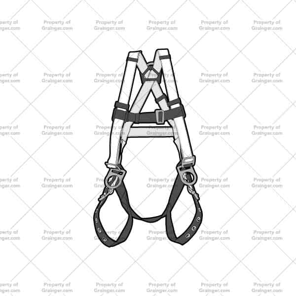 A selection of a technical line art drawing of a safety harness in grayscale for search and browse graphic for Grainger dot com.