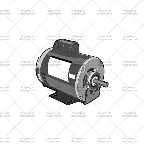 A selection of a technical line art drawing of a small motor in grayscale for search and browse graphic for Grainger dot com.