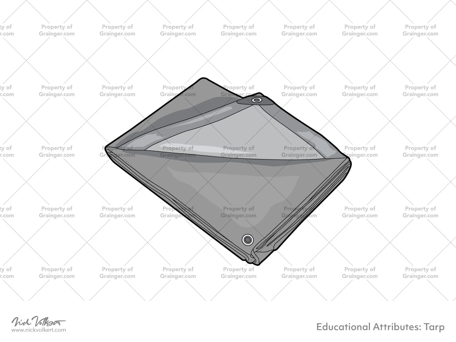 A selection of a technical line art drawings of a singular tarp in grayscale for search and browse graphic for Grainger dot com.