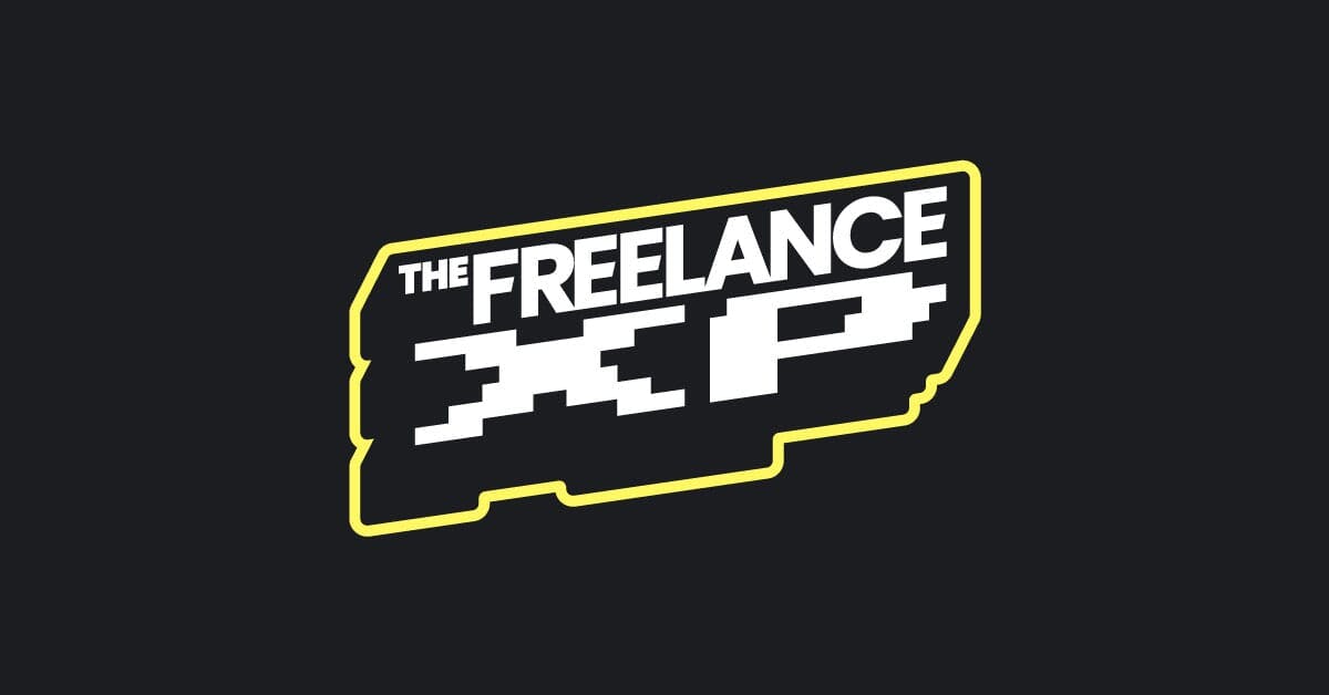 The FreelanceXP logo on a black background with a yellow outline.