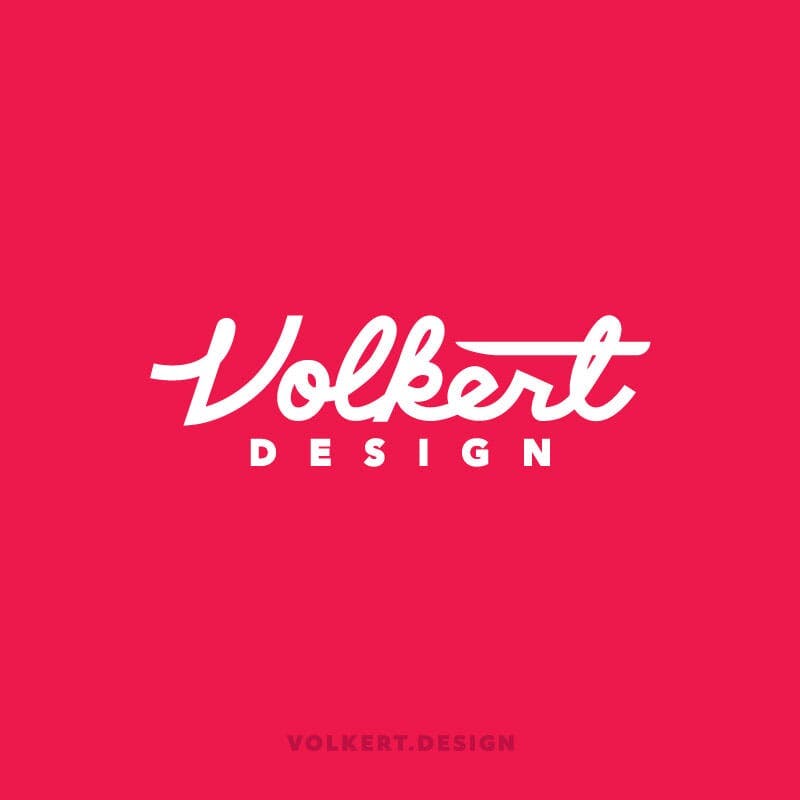 Script logo text on red for Volkert Design