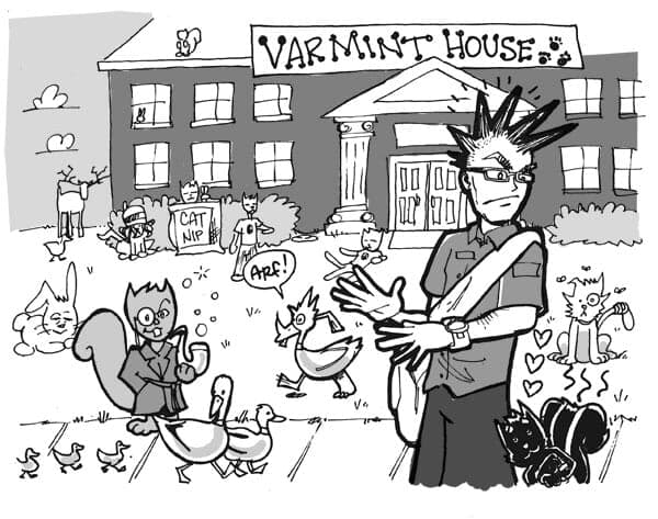 Our writer tries to avoid any involvement with the Frat house varmints, when passing by their house.