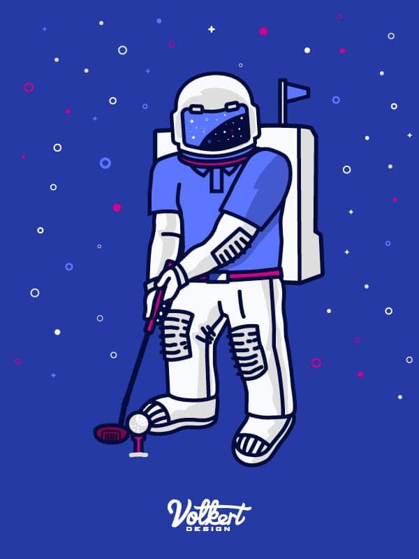 Aries Golfing Astronaut | Nick Volkert Finalized vector art of an astronaut golfing on the moon