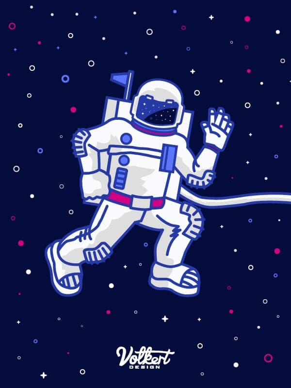 Aries Waving Astronaut | Nick Volkert A fully vectorized astronaut floating in space, waving at the viewer.