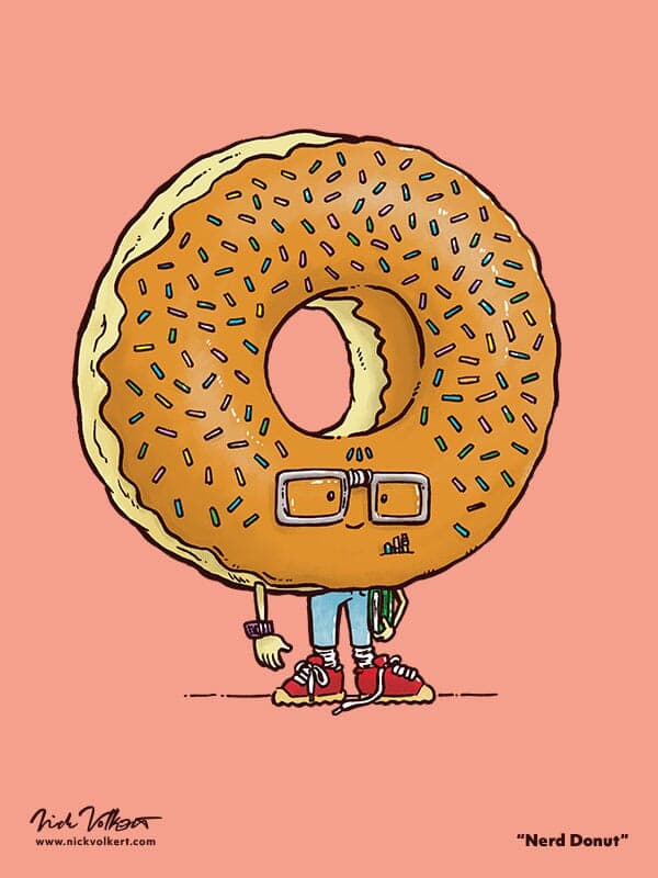 Nerd Donut | Nick Volkert A nerdy maple donut with glasses and a pockey protector.