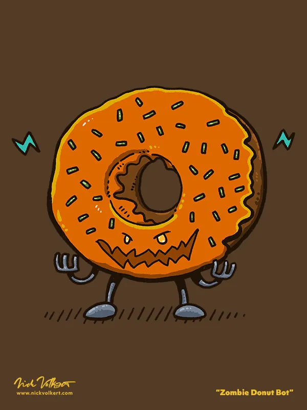 Zombie Donut Bot | Nick Volkert A donut that's been turned into a zombie with robotic parts!